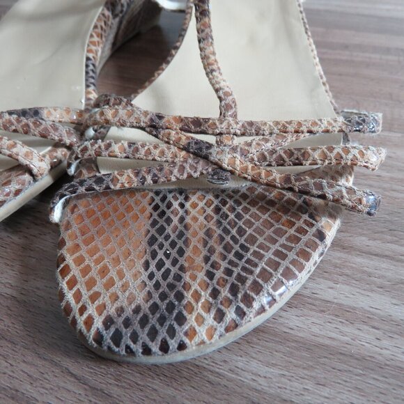 STUART WEITZMAN Leather Snakeskin Strappy Low Wedge Sandals Quiet Luxury US 8 - Picture 5 of 15